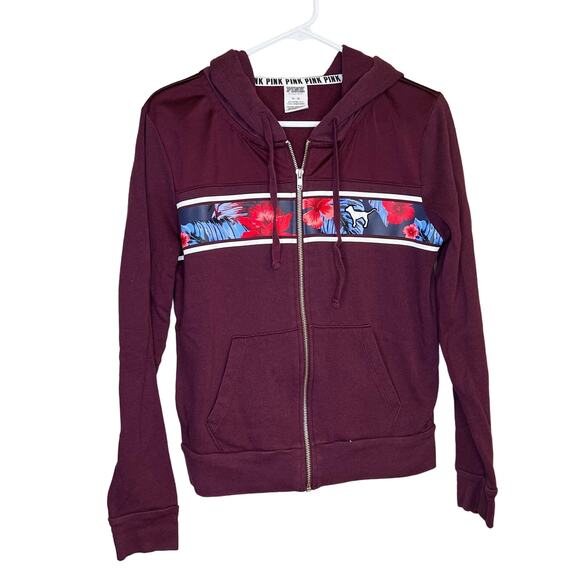 Vintage Y2k 1990's PINK Burgandy Floral Dog Long Sleeve Full Zip Hoodie Medium - Picture 9 of 16